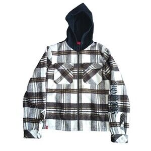 Haus Of Jr Plaid Flannel Jacket Kids Size 14 Brown Hooded Long Sleeve